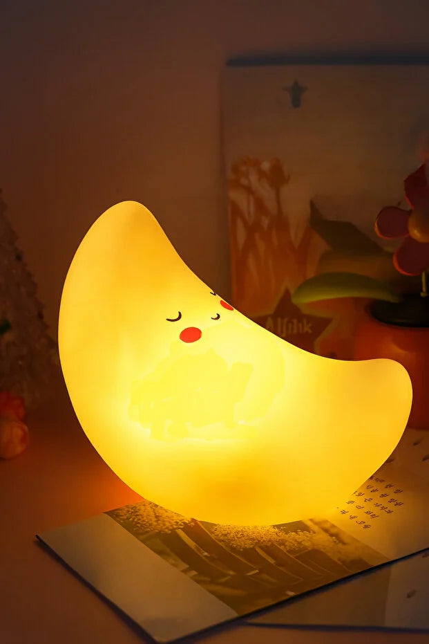 Uykucu Ay Doğal Işıklı Silikon Gece Lambası